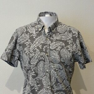 Zara Mens Slim Fit Paisley Short Sleeve Button Up Shirt Size M Gray Casual Beach